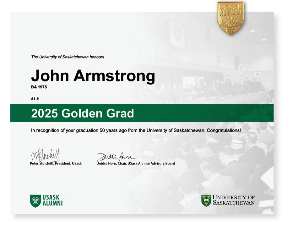 Golden Grads parchment and golden alumni pin